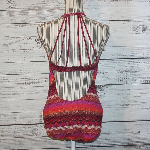 La Blanca Striped Abstract Print One Piece Swimsuit Bath Suit Size 14 - Picture 5 of 7